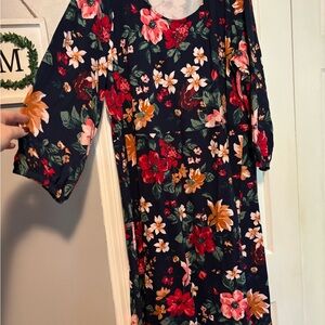 Old Navy Floral Long Sleeve Dress - Navy, Red, Orange, White